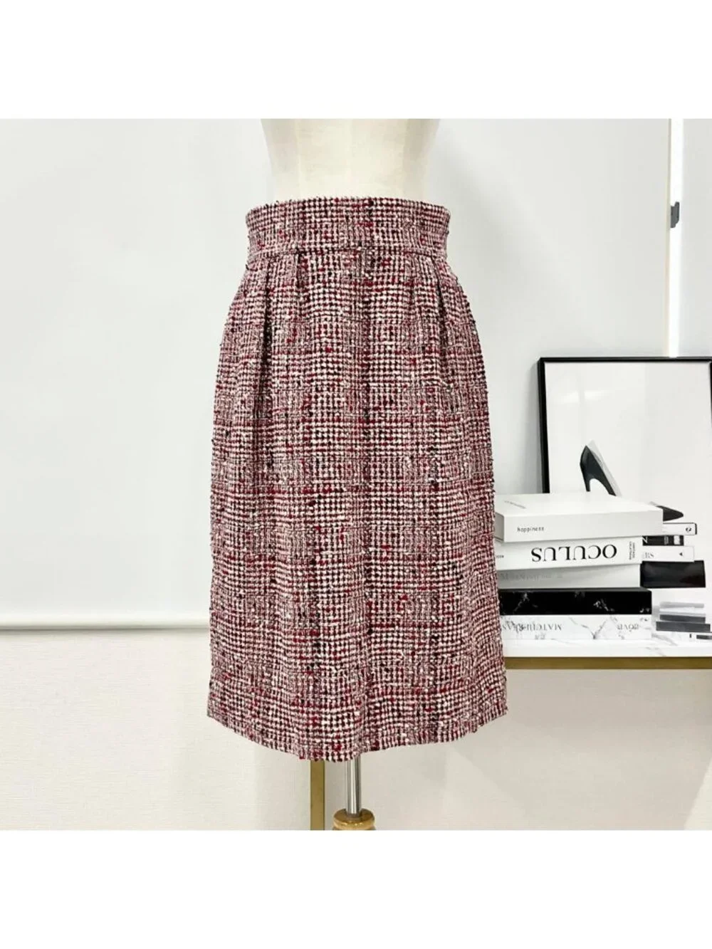 Chanel Skirt Wool Tweed Mid Red